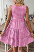 Mixed Stripe Print Sleeveless Tiered Loose Fit Casual Mini Tank Dress